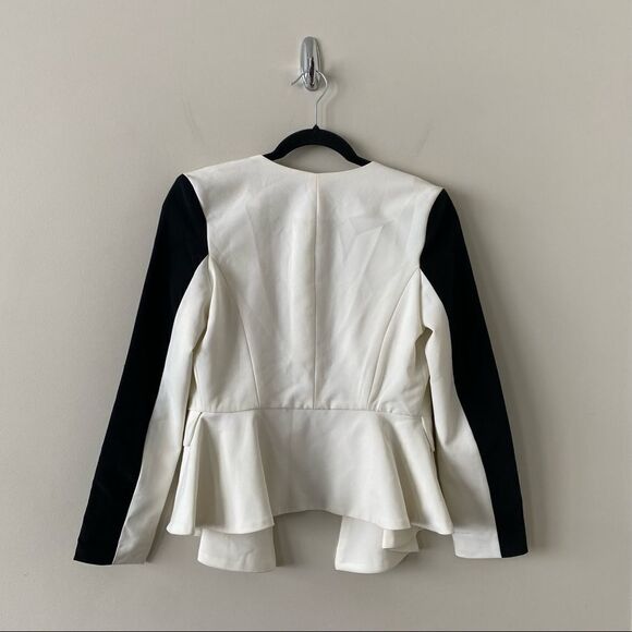 Naven-black & White Colour Block Bardot Peplum Blazer (Size:0) - Picture 4 of 10